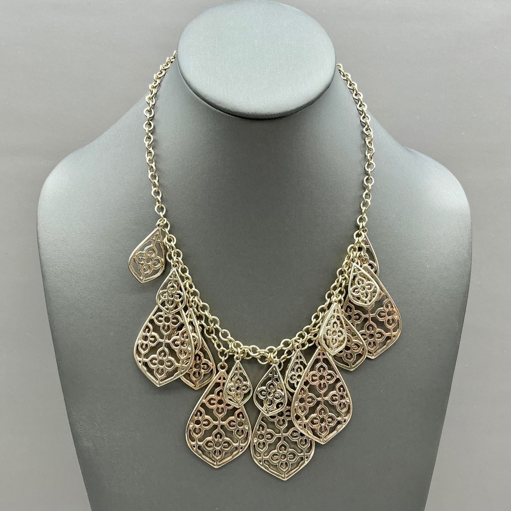 Necklace Women Gold Tone Filigree Teardrop Statement Choker Chain Jewelry 19"